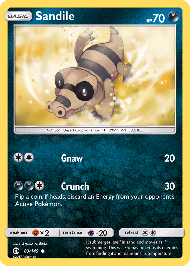 Sandile Pokemon card (83/149, Sun & Moon)