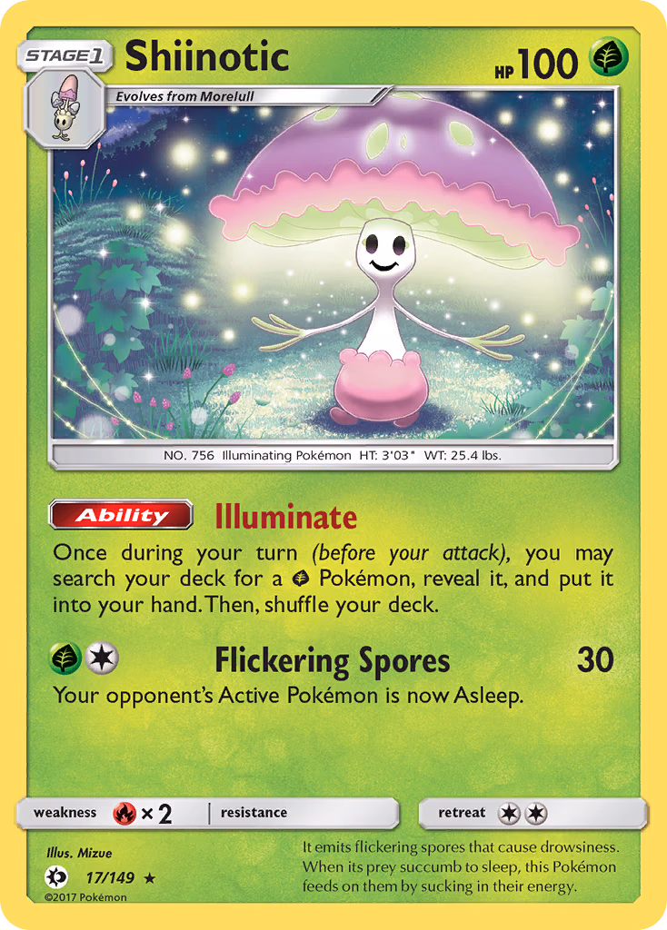 Shiinotic Pokemon card (17/149, Sun & Moon)