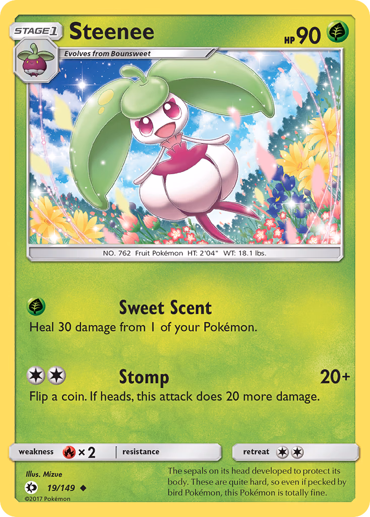 Steenee Pokemon card (19/149, Sun & Moon)