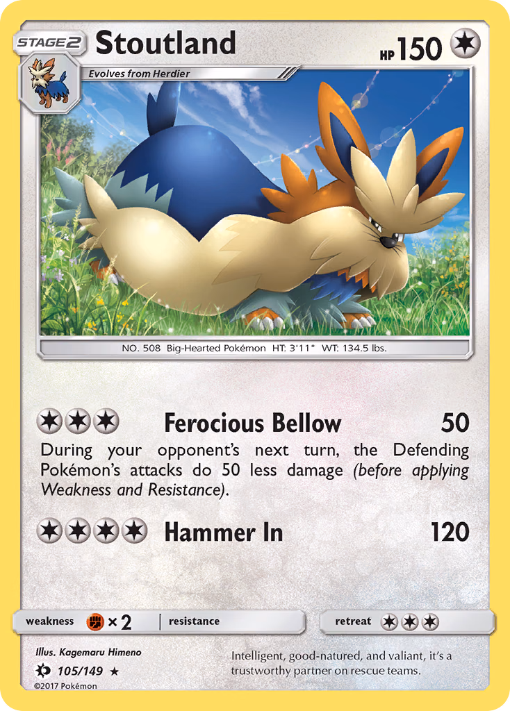 Stoutland Pokemon card (105/149, Sun & Moon)
