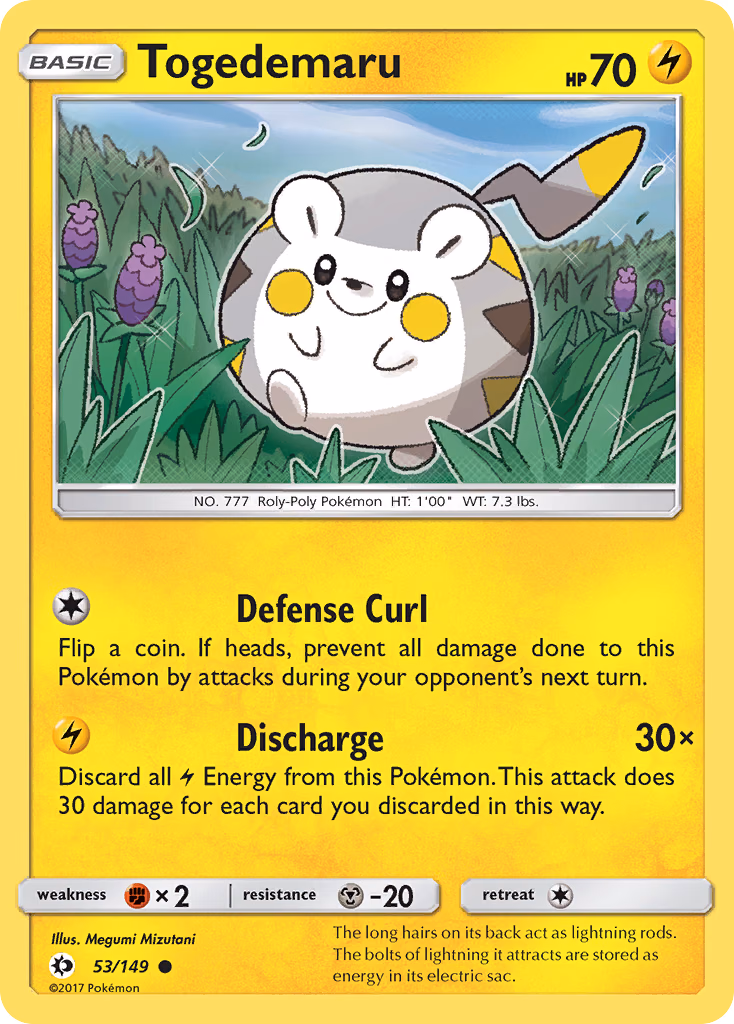 Togedemaru Pokemon card (53/149, Sun & Moon)