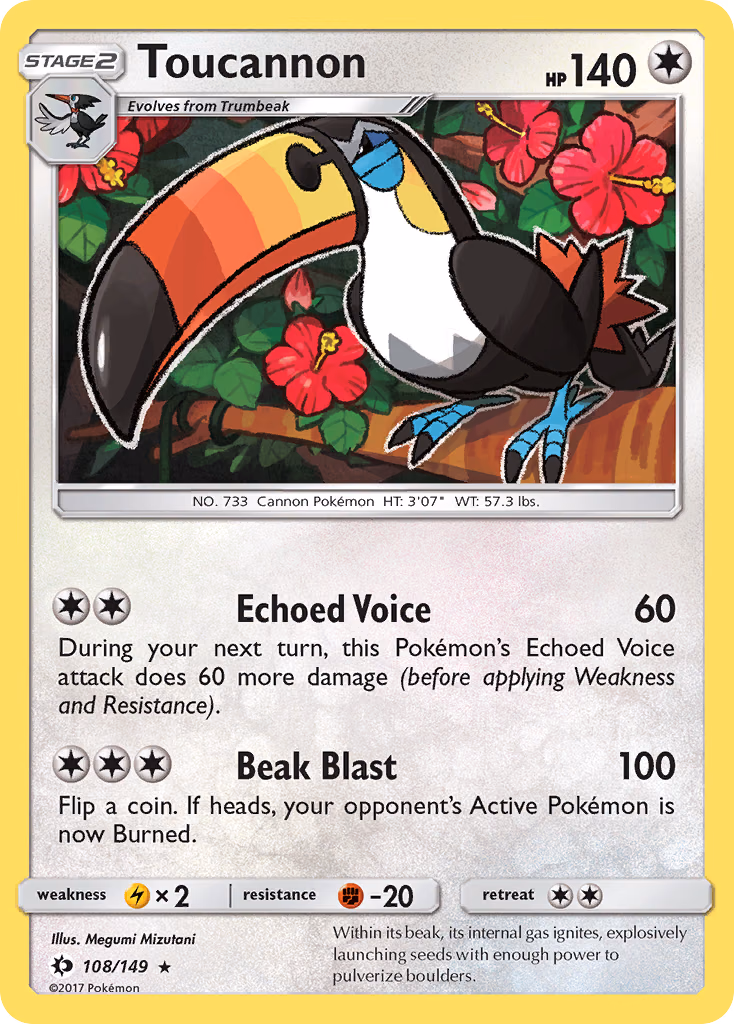 Toucannon Pokemon card (108/149, Sun & Moon)