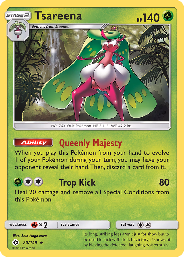 Tsareena Pokemon card (20/149, Sun & Moon)