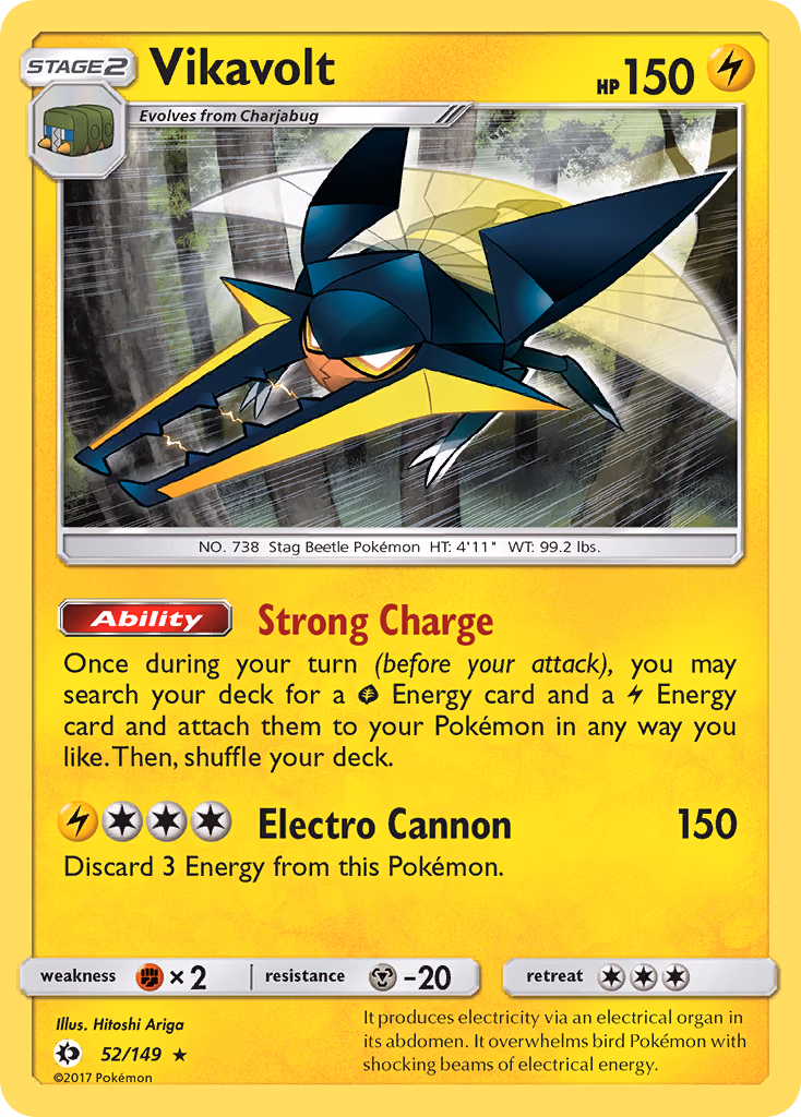 Vikavolt Pokemon card (52/149, Sun & Moon)