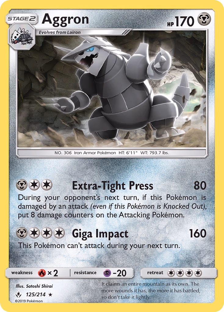 Aggron Pokemon card (125/214, Unbroken Bonds)