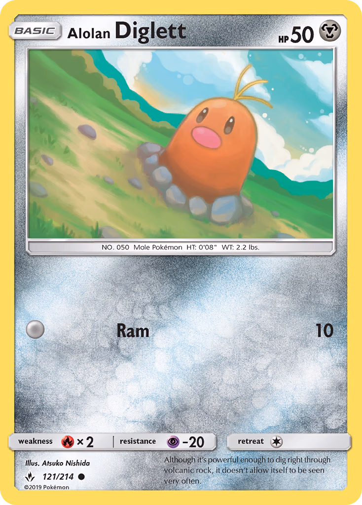 Alolan Diglett Pokemon card (121/214, Unbroken Bonds)
