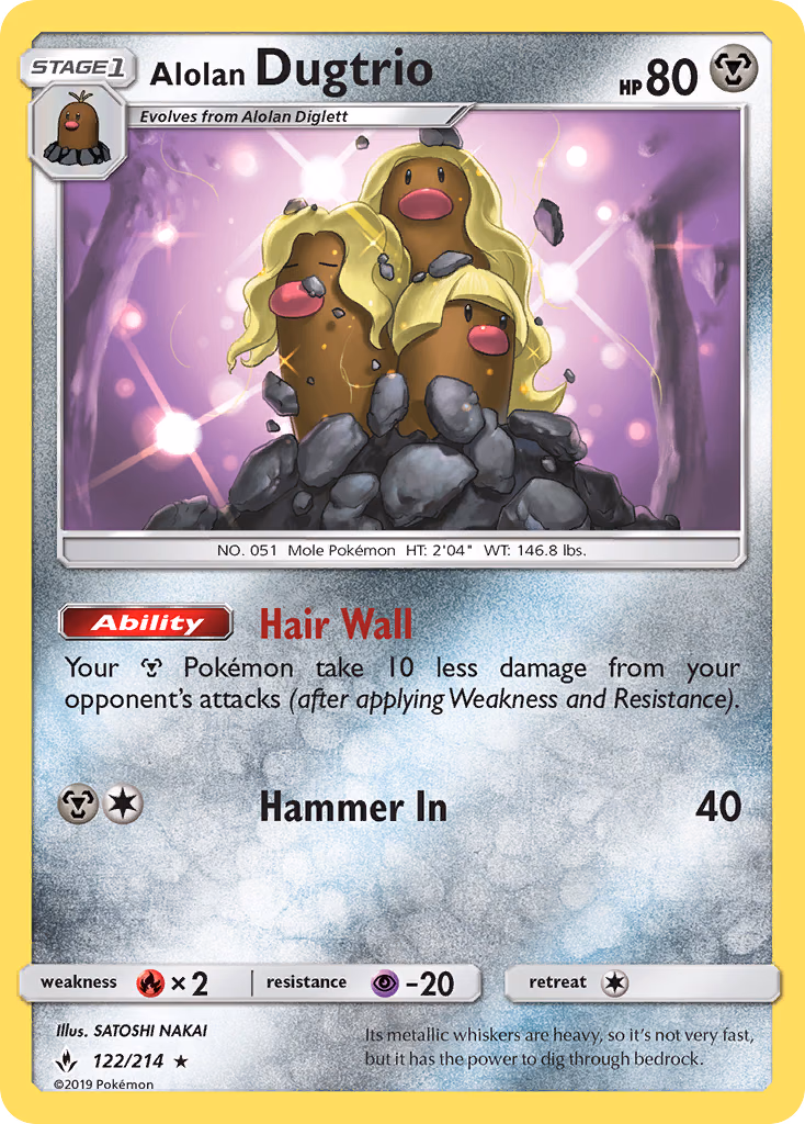 Alolan Dugtrio Pokemon card (122/214, Unbroken Bonds)