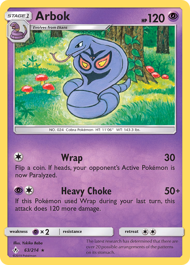 Arbok Pokemon card (63/214, Unbroken Bonds)