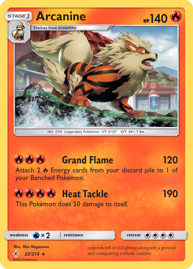 Arcanine Pokemon card (22/214, Unbroken Bonds)