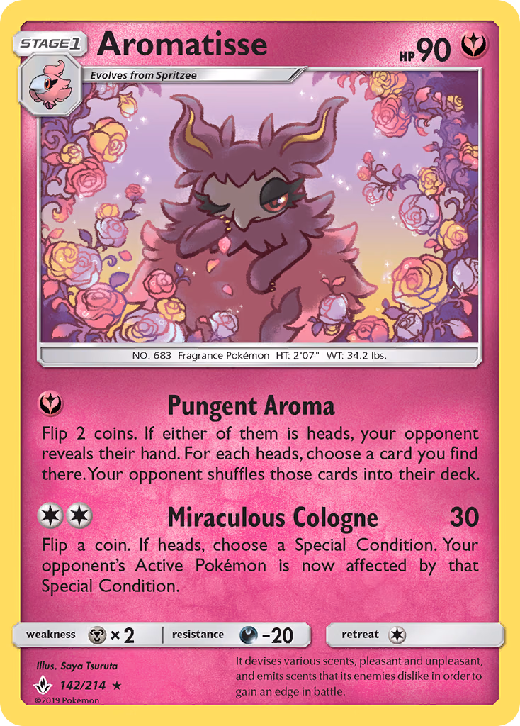 Aromatisse Pokemon card (142/214, Unbroken Bonds)