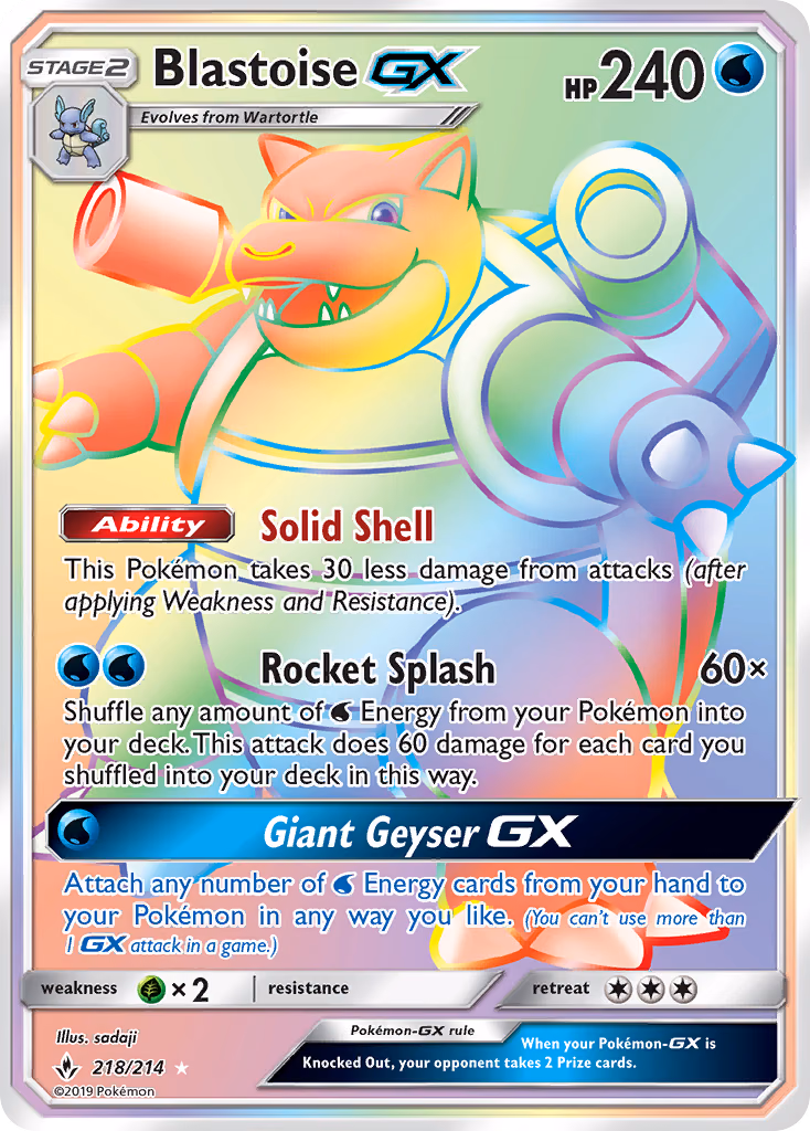 Blastoise-GX Pokemon card (218/214, Unbroken Bonds)
