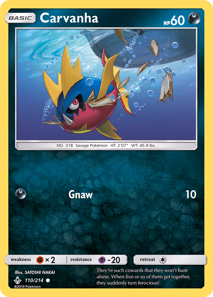 Carvanha Pokemon card (110/214, Unbroken Bonds)