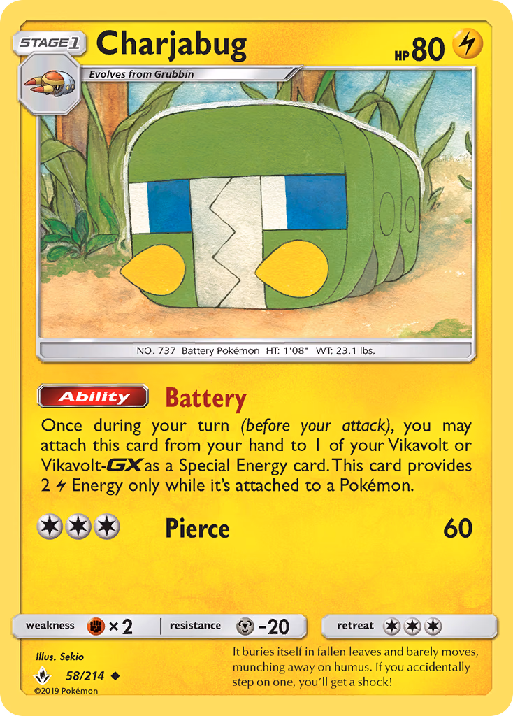 Charjabug Pokemon card (58/214, Unbroken Bonds)