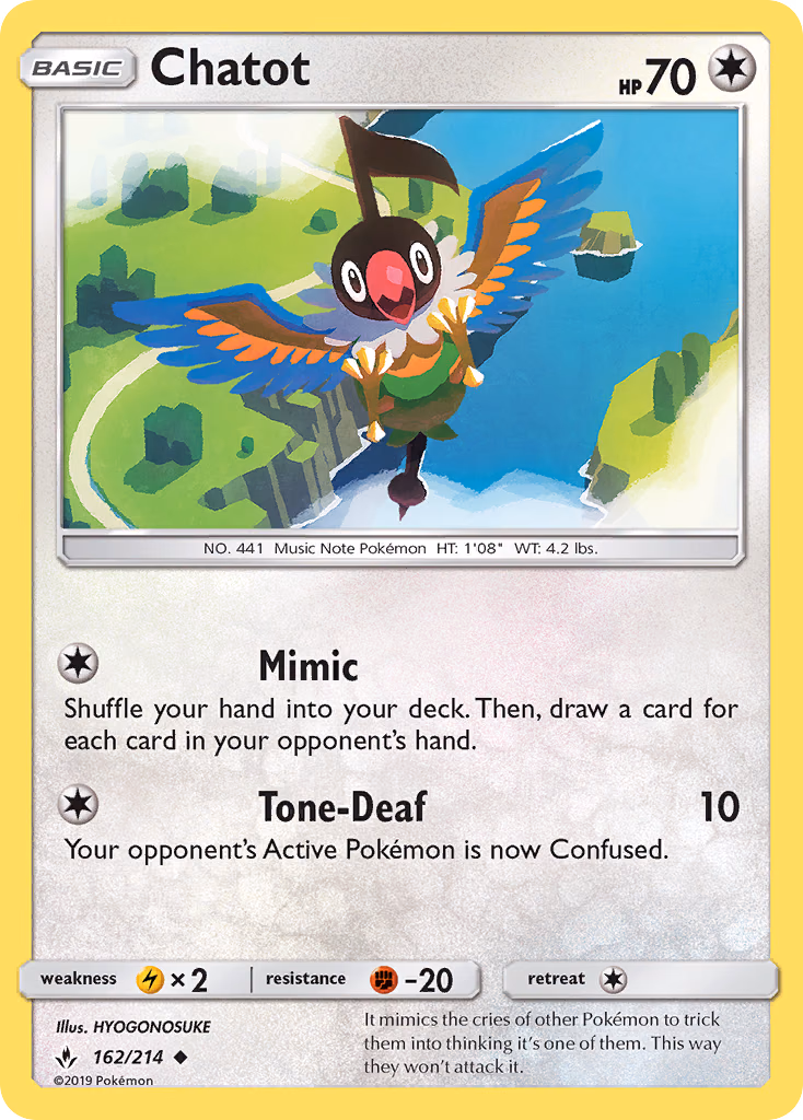 Chatot Pokemon card (162/214, Unbroken Bonds)