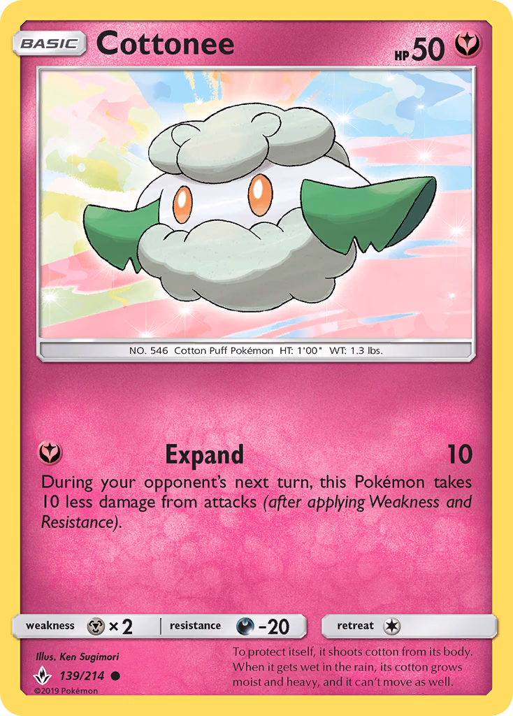Cottonee Pokemon card (139/214, Unbroken Bonds)