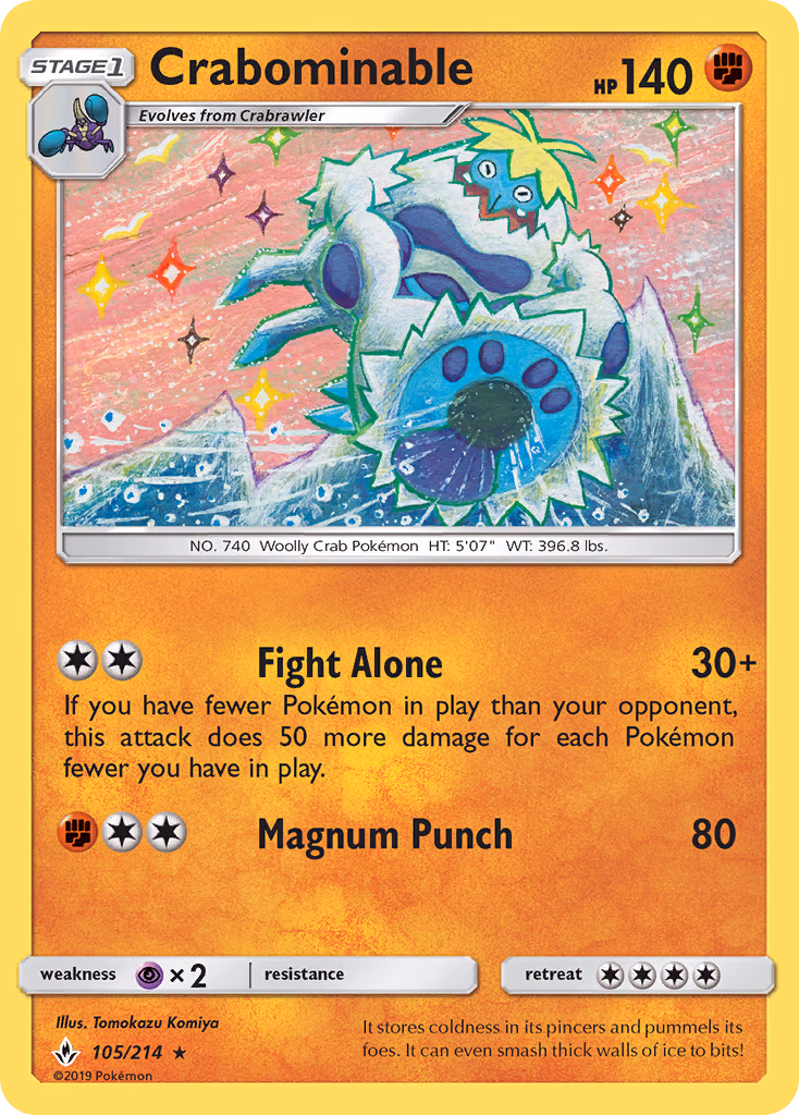 Crabominable Pokemon card (105/214, Unbroken Bonds)