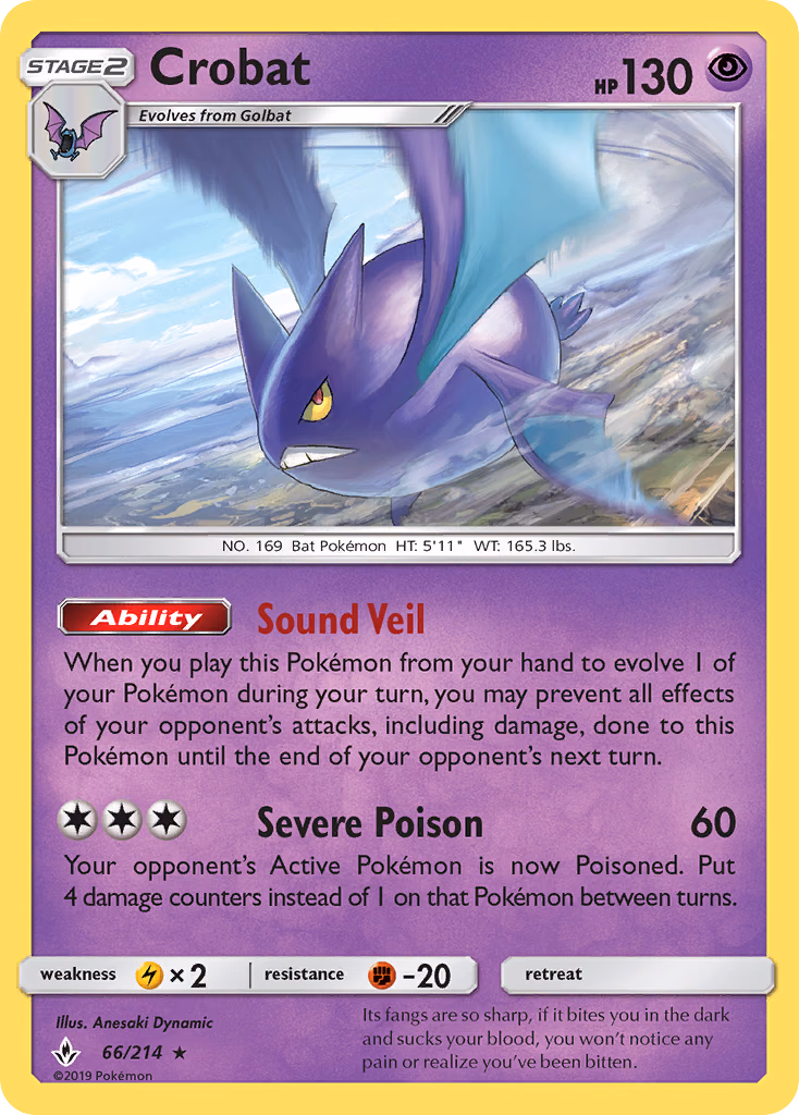 Crobat Pokemon card (66/214, Unbroken Bonds)