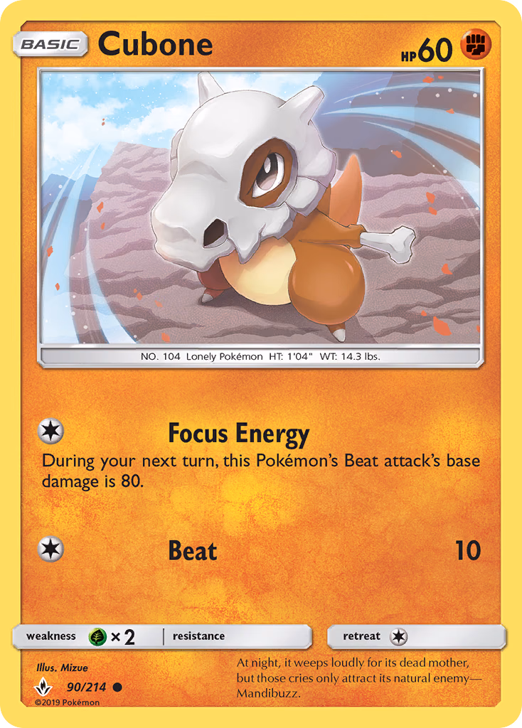 Cubone Pokemon card (90/214, Unbroken Bonds)