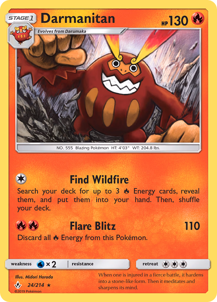 Darmanitan Pokemon card (24/214, Unbroken Bonds)
