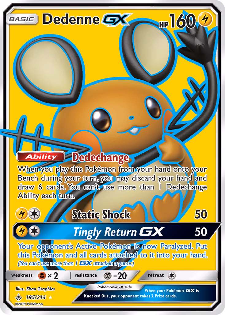 Dedenne-GX Pokemon card (195/214, Unbroken Bonds)