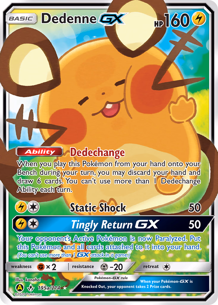 Dedenne-GX Pokemon card (195a/214, Unbroken Bonds)