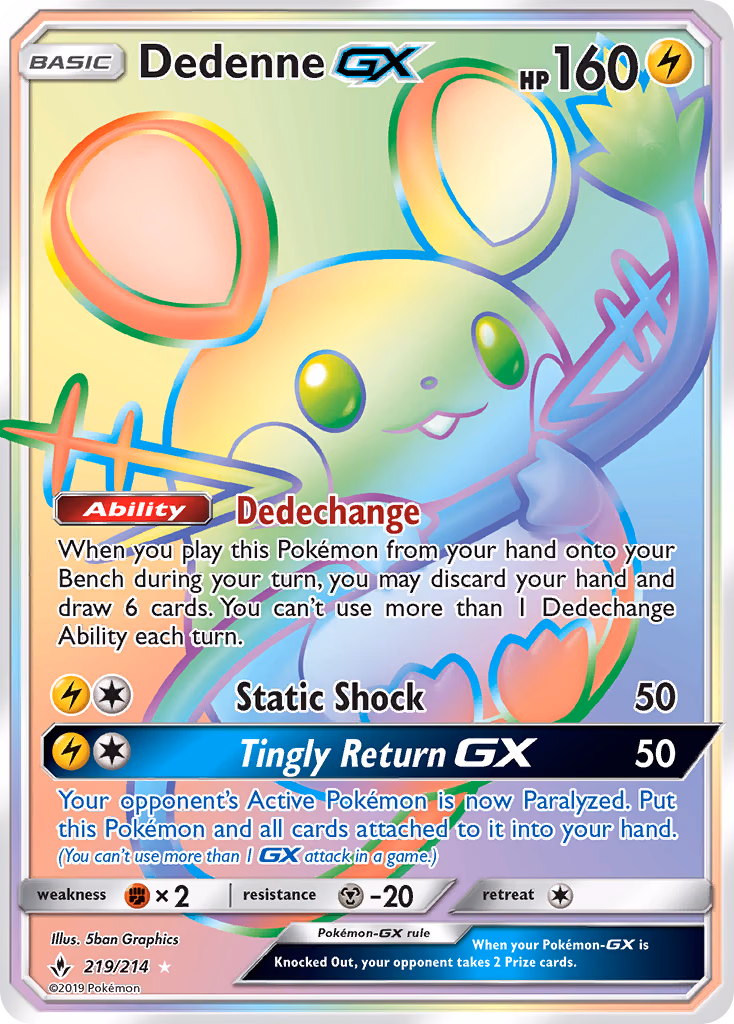Dedenne-GX Pokemon card (219/214, Unbroken Bonds)