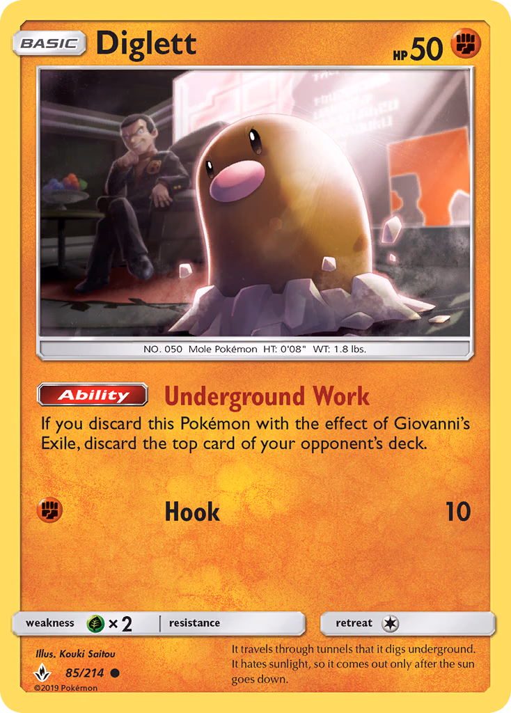 Diglett Pokemon card (85/214, Unbroken Bonds)
