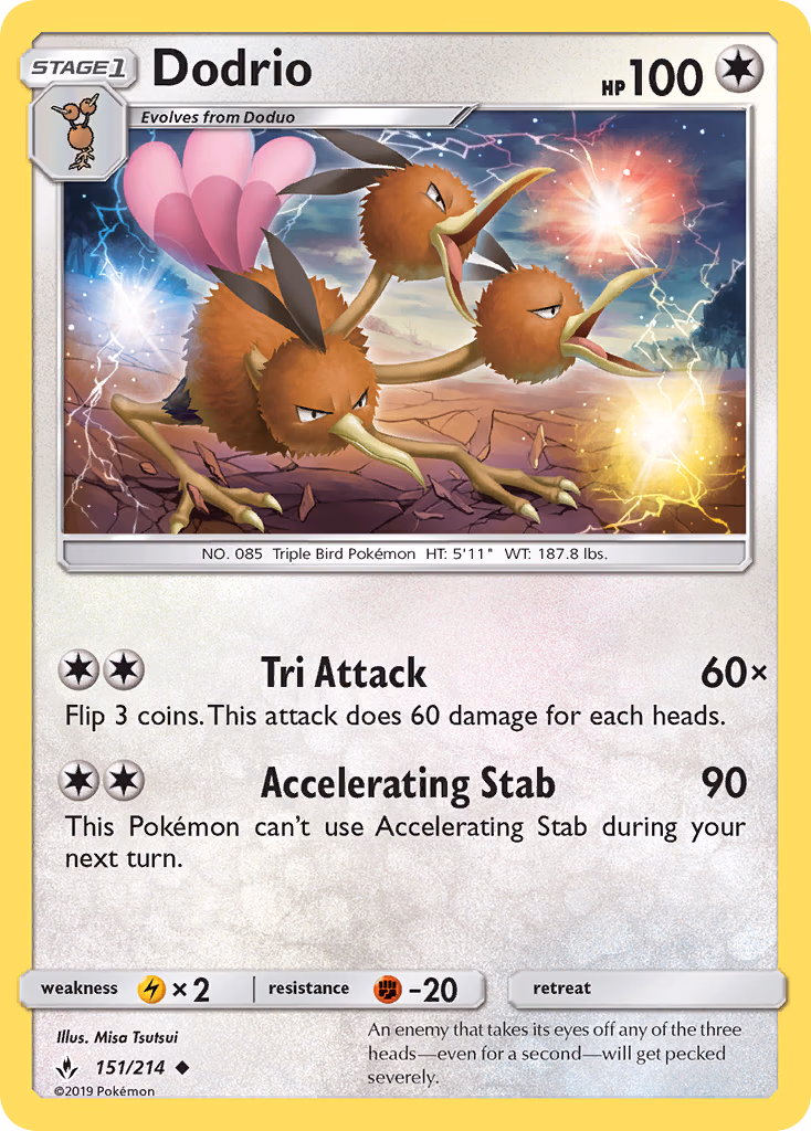 Dodrio Pokemon card (151/214, Unbroken Bonds)