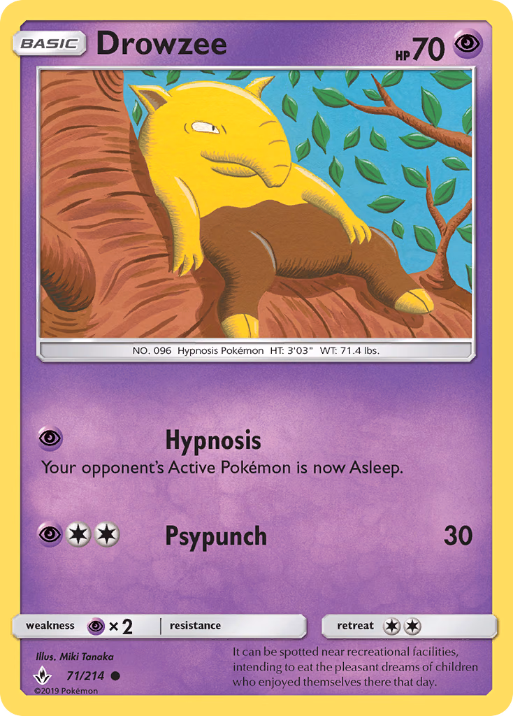 Drowzee Pokemon card (71/214, Unbroken Bonds)