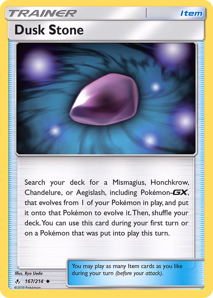 Dusk Stone Pokemon card (167/214, Unbroken Bonds)
