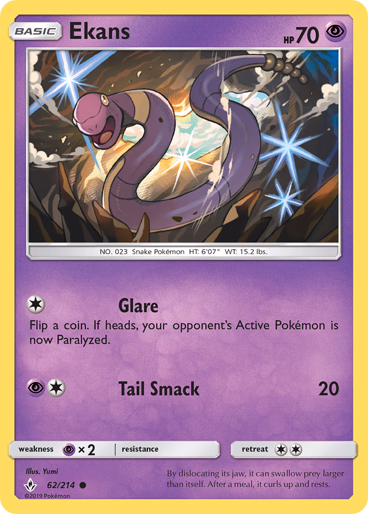 Ekans Pokemon card (62/214, Unbroken Bonds)