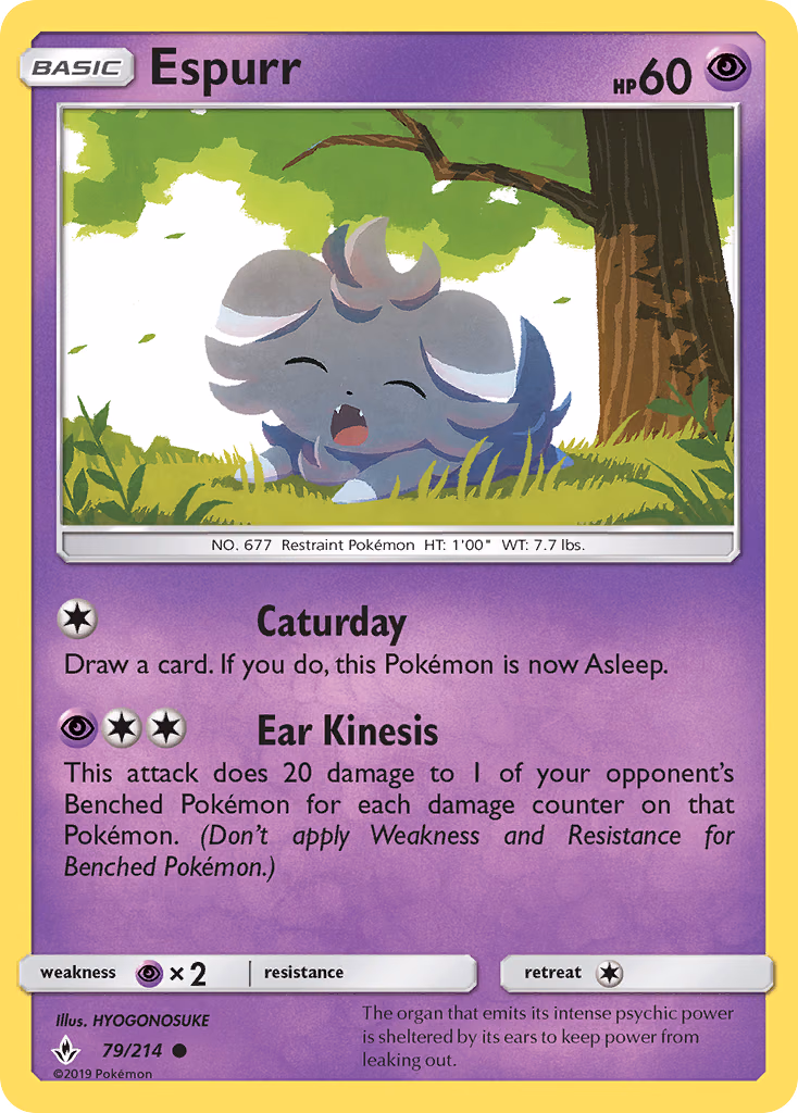 Espurr Pokemon card (79/214, Unbroken Bonds)