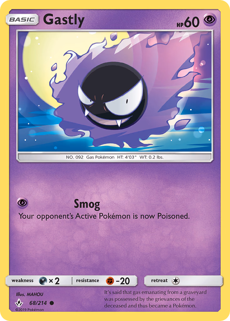 Gastly Pokemon card (68/214, Unbroken Bonds)