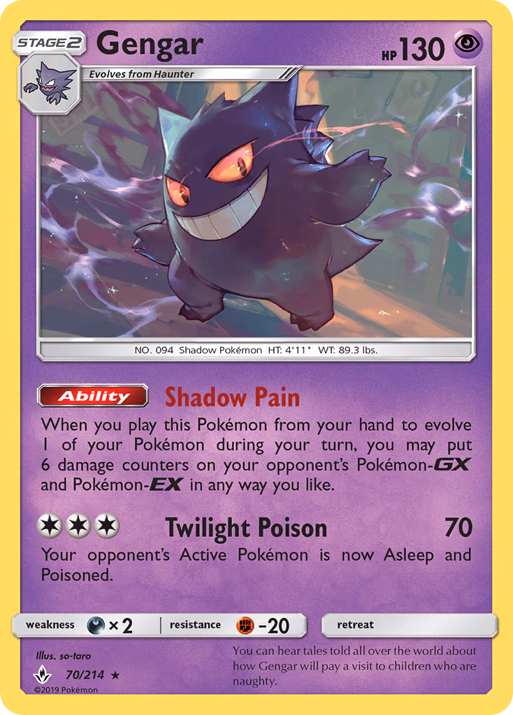 Gengar Pokemon card (70/214, Unbroken Bonds)
