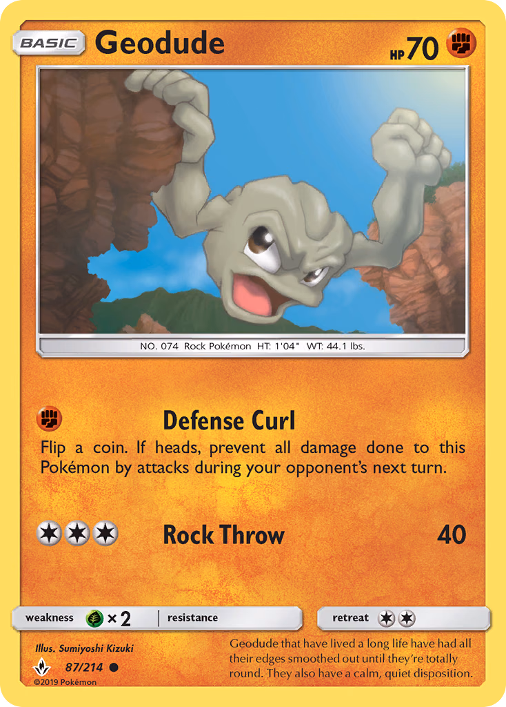 Geodude Pokemon card (87/214, Unbroken Bonds)