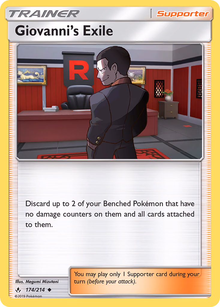 Giovanni's Exile Pokemon card (174/214, Unbroken Bonds)