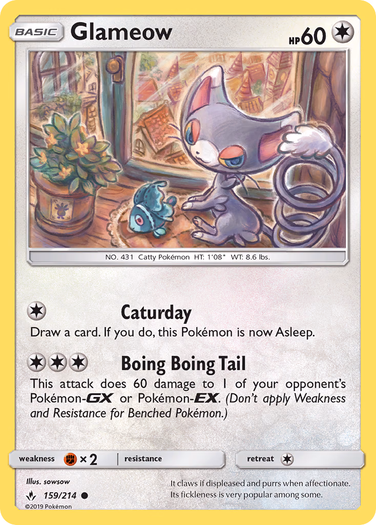 Glameow Pokemon card (159/214, Unbroken Bonds)