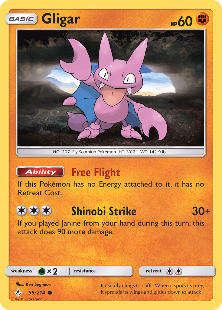 Gligar Pokemon card (98/214, Unbroken Bonds)