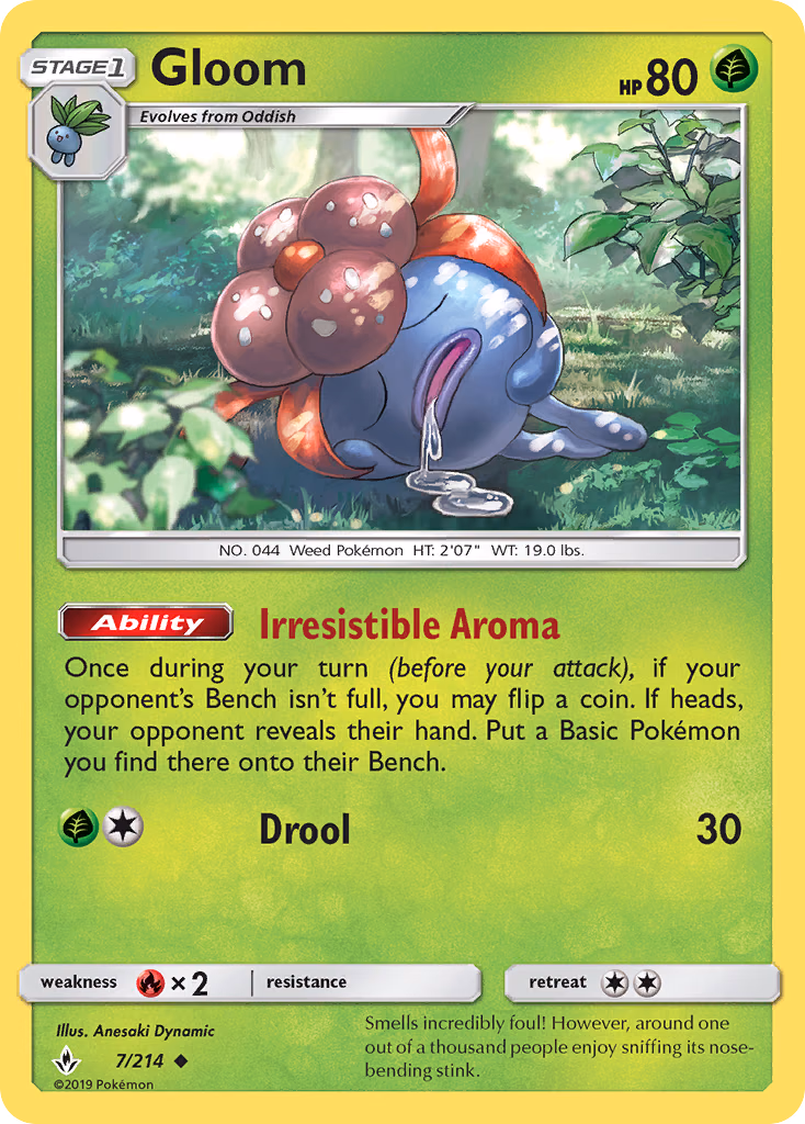 Gloom Pokemon card (7/214, Unbroken Bonds)