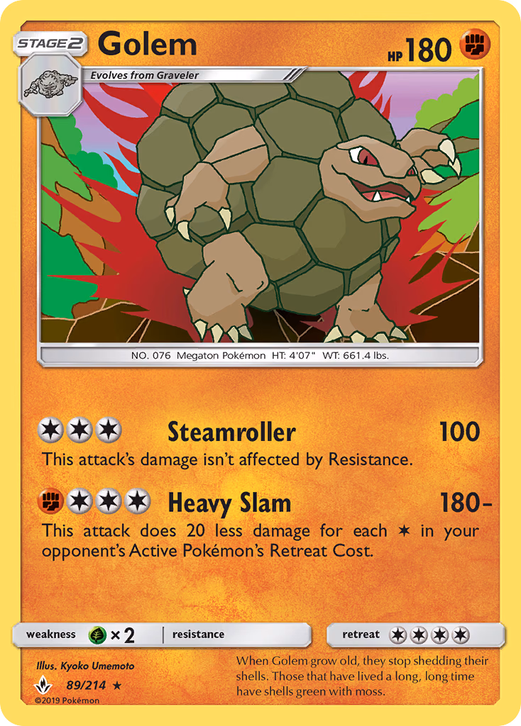 Golem Pokemon card (89/214, Unbroken Bonds)