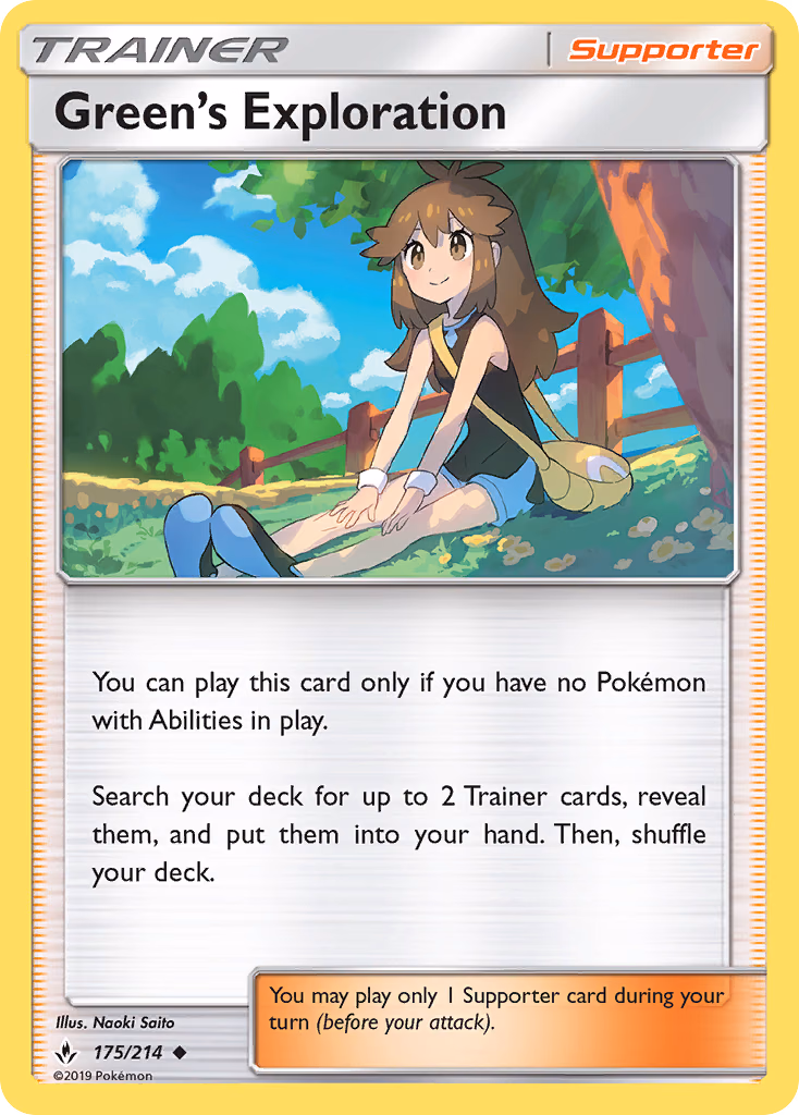 Green's Exploration Pokemon card (175/214, Unbroken Bonds)