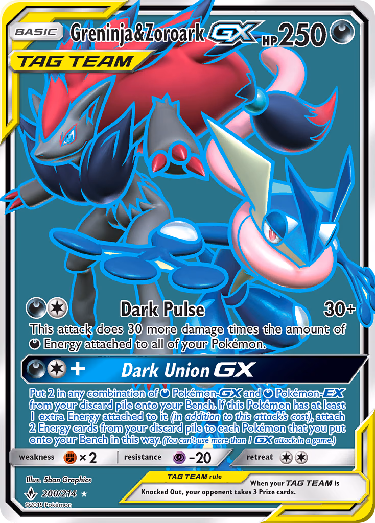 Greninja & Zoroark-GX Pokemon card (200/214, Unbroken Bonds)