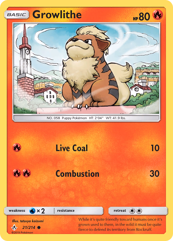 Growlithe Pokemon card (21/214, Unbroken Bonds)