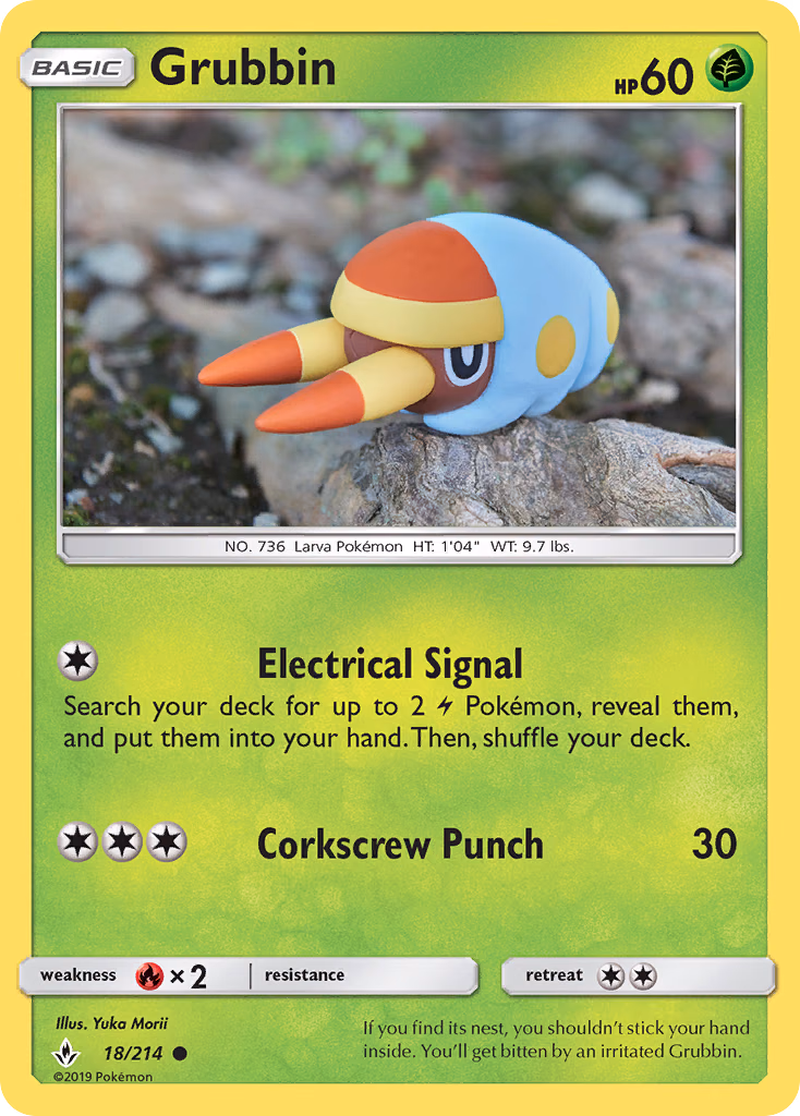 Grubbin Pokemon card (18/214, Unbroken Bonds)