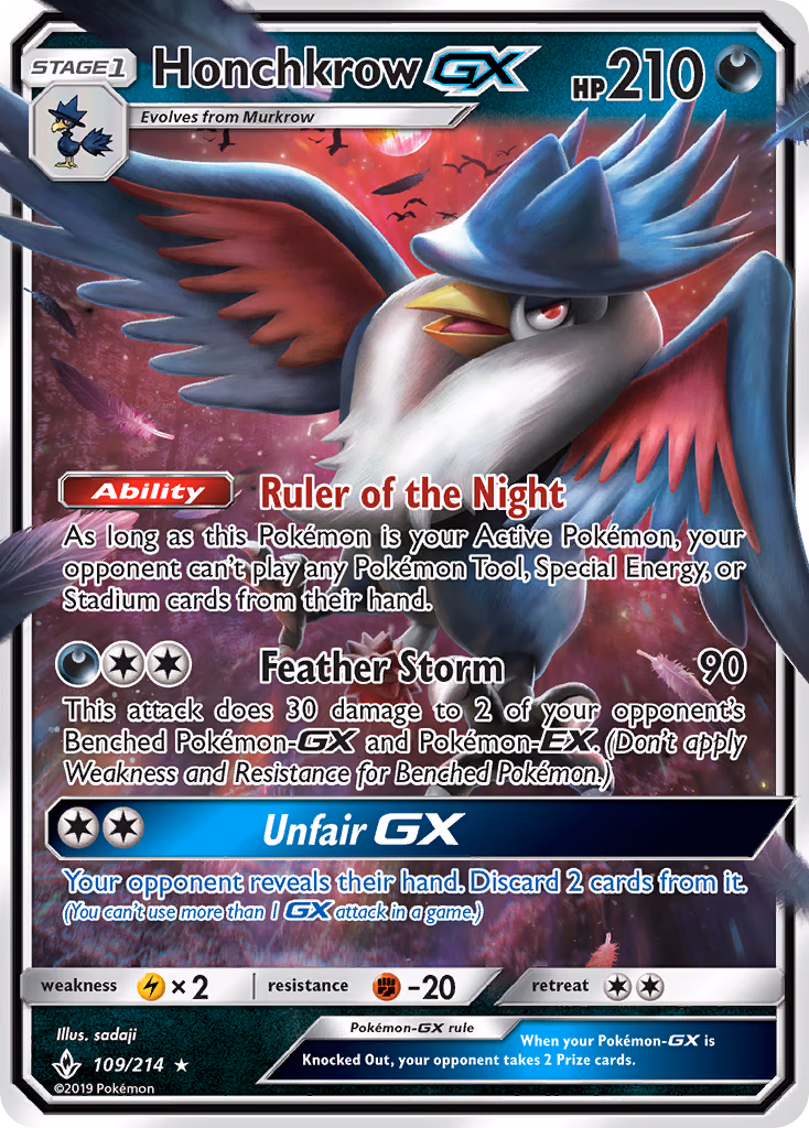 Honchkrow-GX Pokemon card (109/214, Unbroken Bonds)