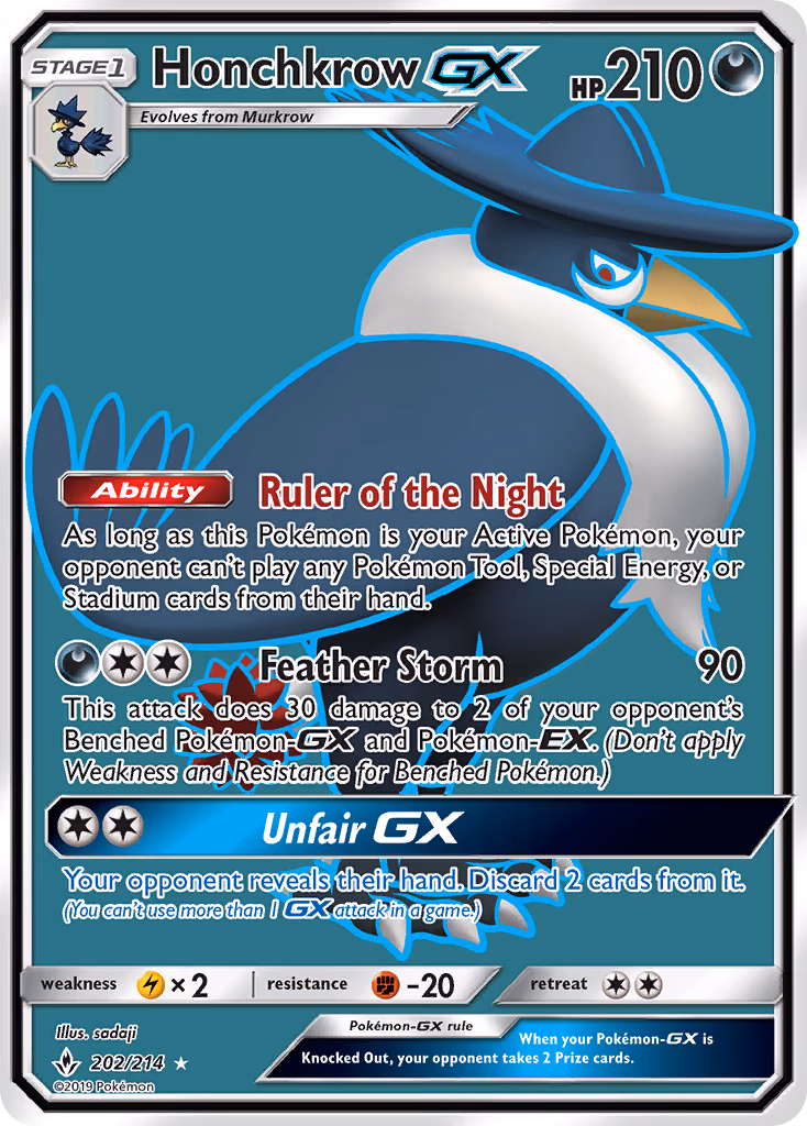 Honchkrow-GX Pokemon card (202/214, Unbroken Bonds)