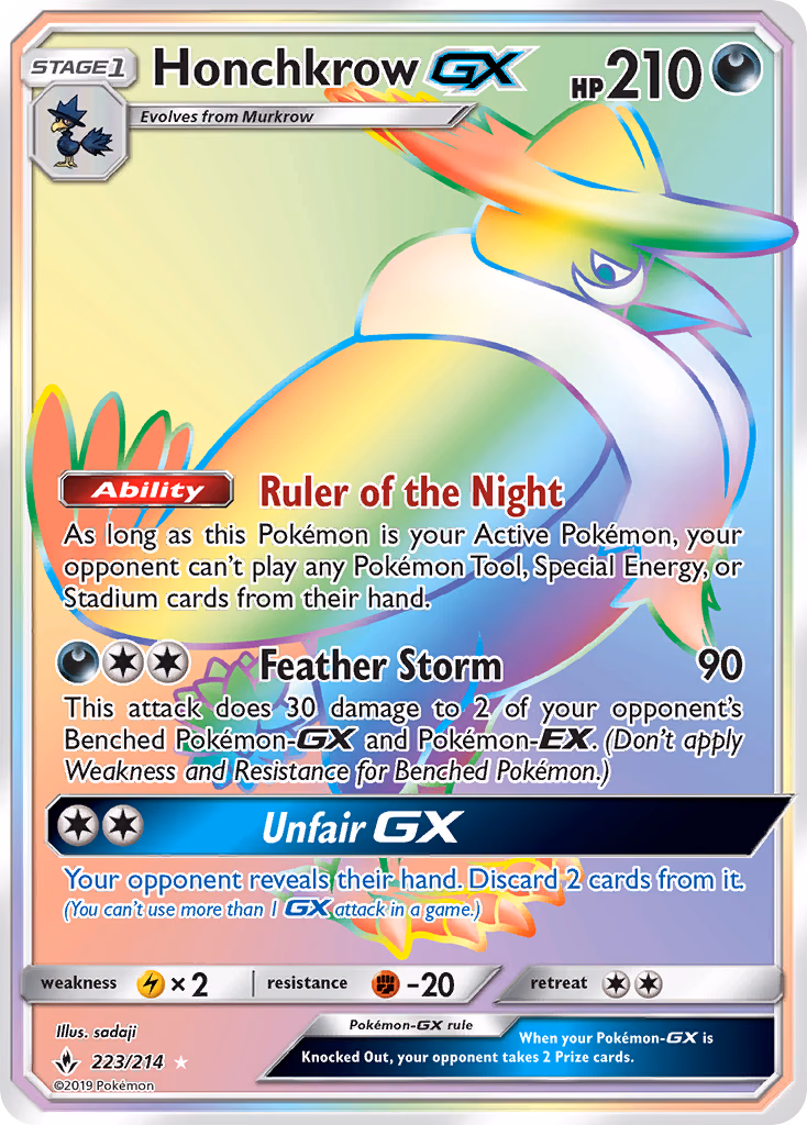 Honchkrow-GX Pokemon card (223/214, Unbroken Bonds)