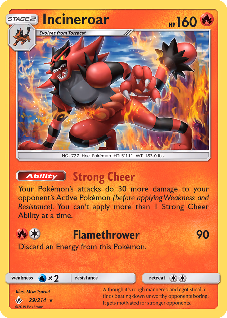 Incineroar Pokemon card (29/214, Unbroken Bonds)