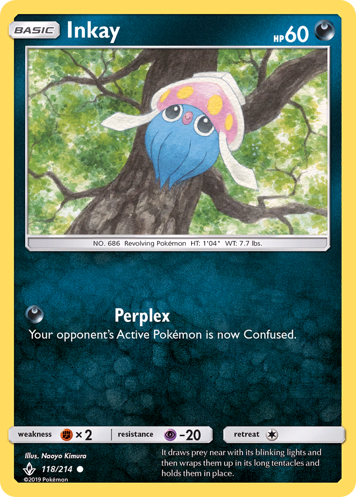 Inkay Pokemon card (118/214, Unbroken Bonds)