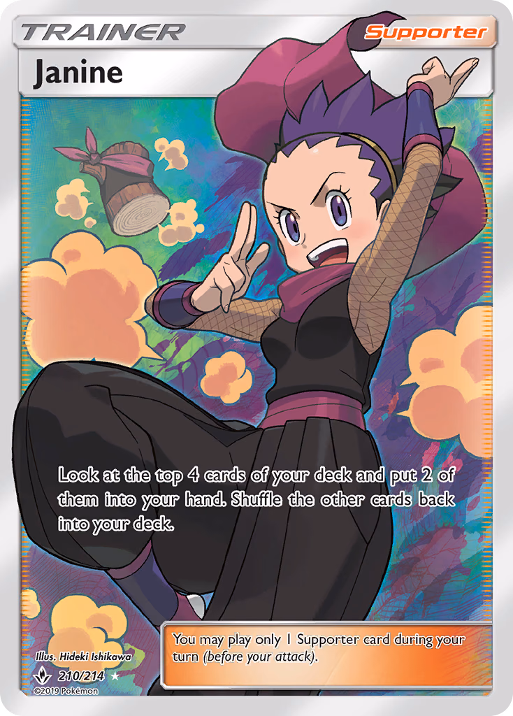 Janine Pokemon card (210/214, Unbroken Bonds)